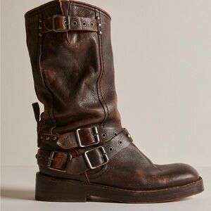 We The Free Janey Engineer Boots .         Brown Leather Combat Moto Boots